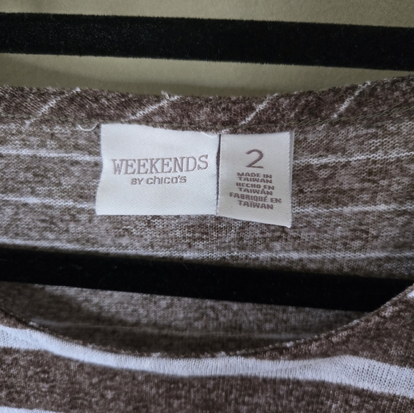 Chico's | Striped Brown and White Women's Top, Size 2 (L) - Picture 3 of 6